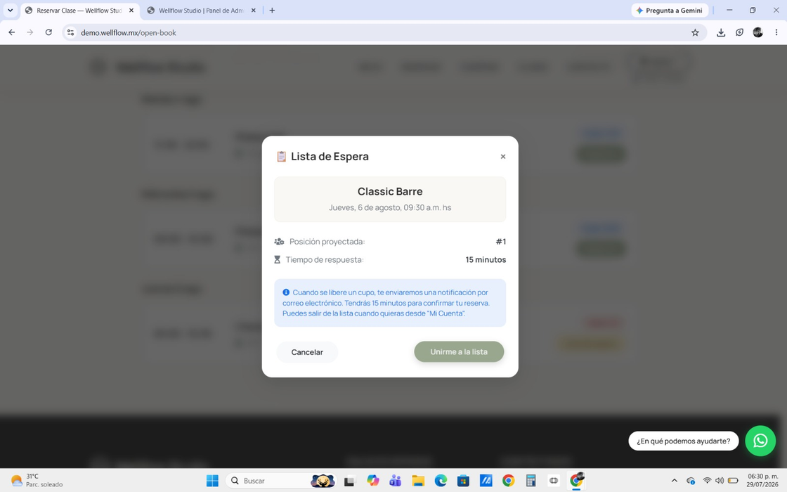 Lista de espera automatizada con posición proyectada del cliente
